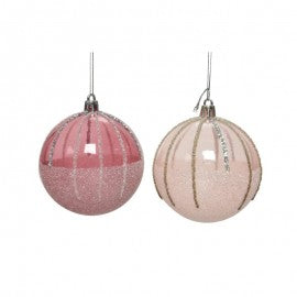 Pallina sfera natalizia in vetro Trasparente glitterato rosa assortita 8  cm pz 1